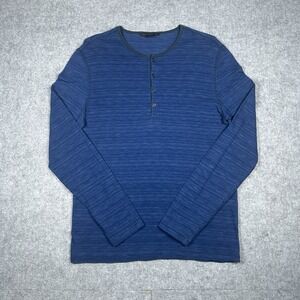John Varvatos Henley Shirt Blend Mens Size Medium Blue Striped Long Sleeve